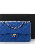 Caviar Quilted Small Double Flap Blue