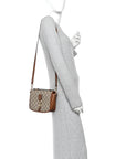 GG Supreme Monogram Textured Calfskin Emblem Mini Shoulder Bag Beige Dark Brown