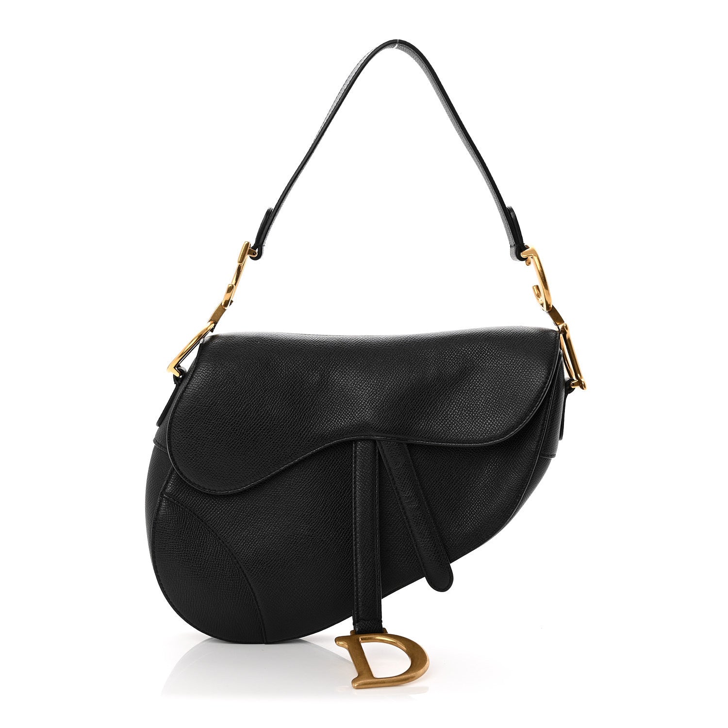 Grained Calfskin Saddle Bag Black