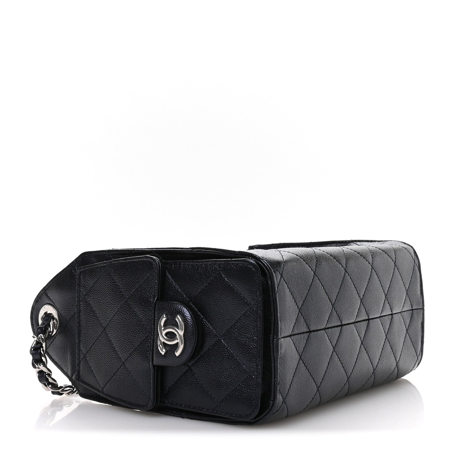 Metallic Caviar Quilted Mini CHNL 25 Handbag Dark Blue