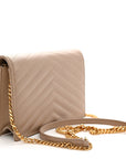Grain De Poudre Matelasse Chevron Monogram Envelope Chain Wallet Dark Beige