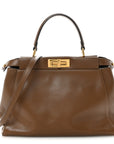 Vitello Morgan Fabric Jacquard Pequin Medium Peekaboo Iconic Satchel Foresta Tobacco Black