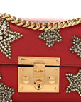 Calfskin Crystal Star Embroidered Small Padlock Shoulder Bag Hibiscus Red