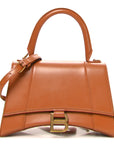 Shiny Box Calfskin Small Hourglass Top Handle Bag Camel
