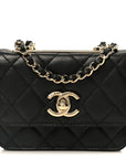 Lambskin Quilted Trendy CC Card Holder On Chain Black