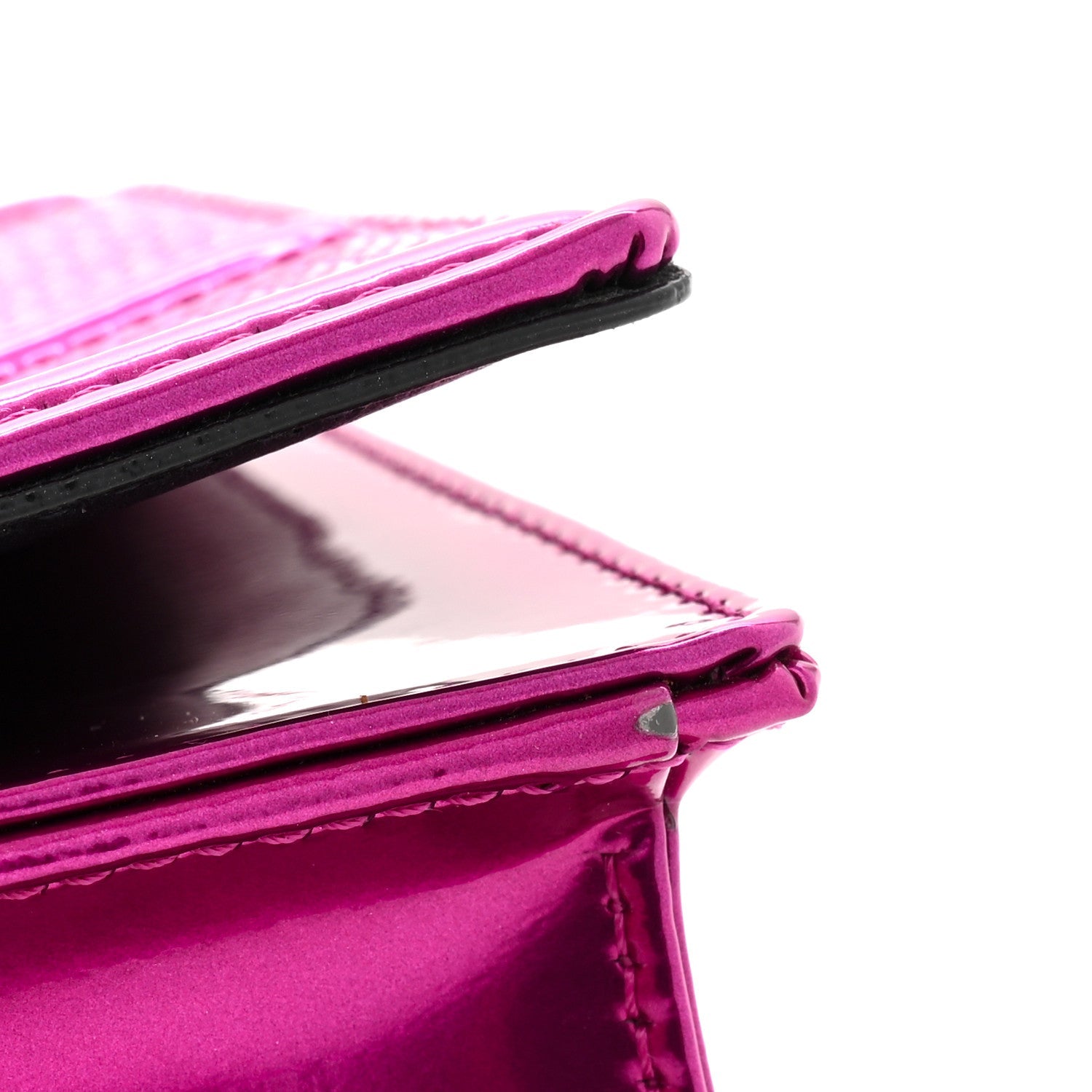 Metallic Patent Micro-Cannage D1ORama Wallet on Chain Pouch Pink