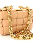 Lambskin Maxi Intreccio Padded Chain Cassette Crossbody Bag Porridge