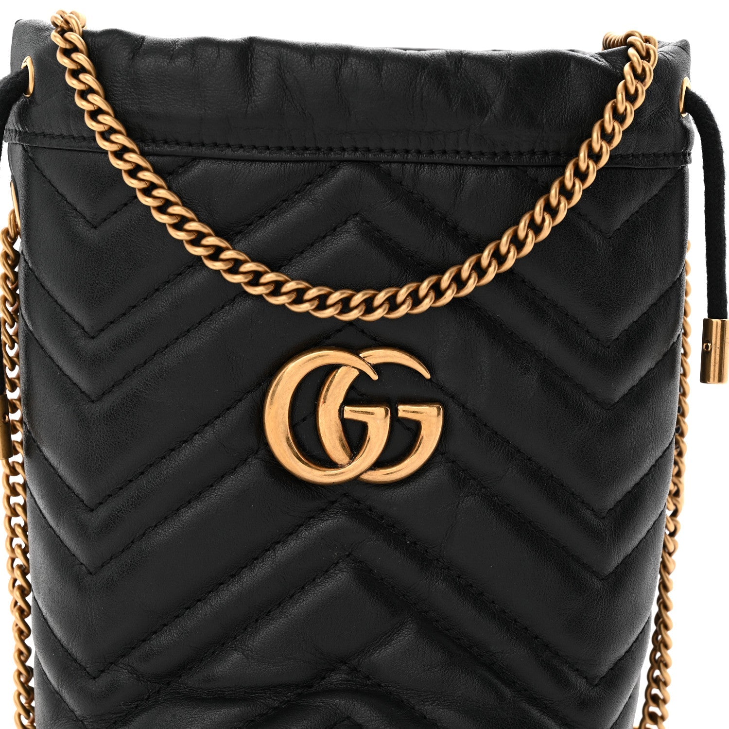 Calfskin Matelasse Mini GG Marmont 2.0 Bucket Bag Black