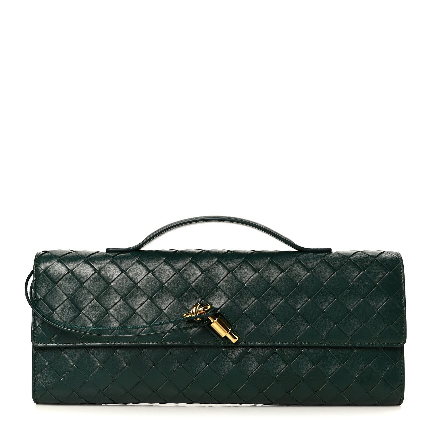 Nappa Intrecciato Long Andiamo Top Handle Clutch Emerald Green