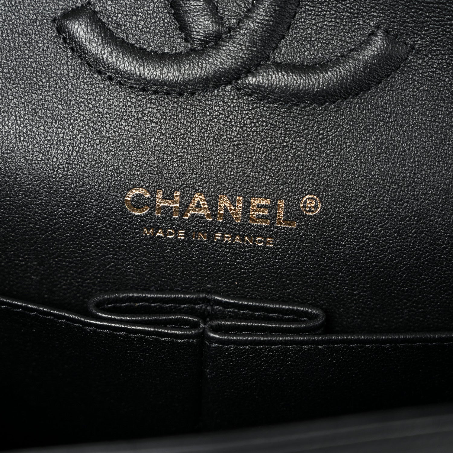 Lambskin Quilted Studded Medium Double Flap Black