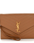 Grain De Poudre Matelasse Chevron Monogram Envelope Clutch Natural Dark