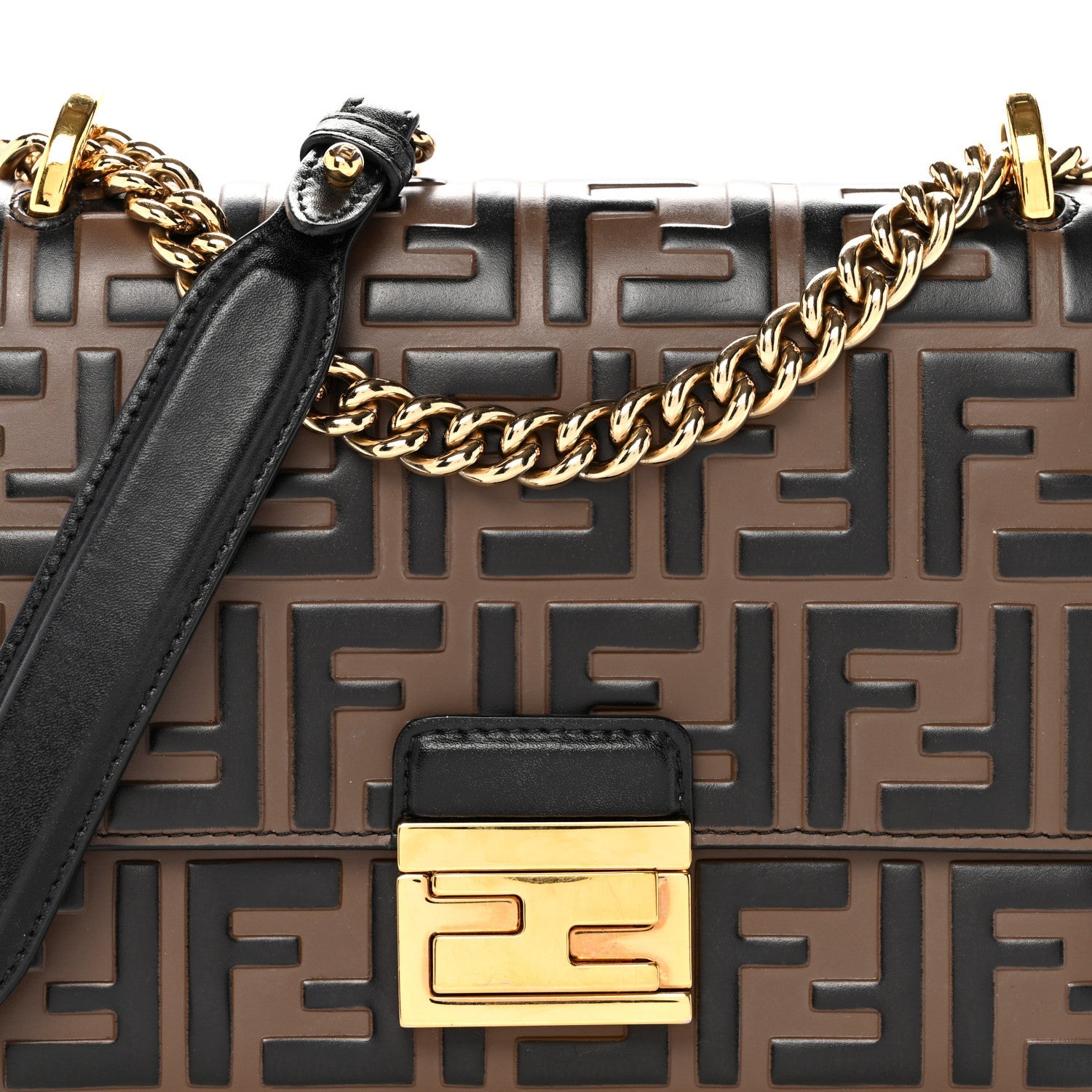 Vitello Liberty Bi-Color FF 1974 Embossed Small Kan U Shoulder Bag Maya Black
