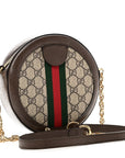 GG Supreme Monogram Web Mini Ophidia Round Shoulder Bag Brown