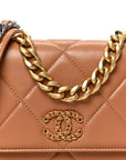 Lambskin Quilted CHNL 19 Wallet On Chain WOC Brown