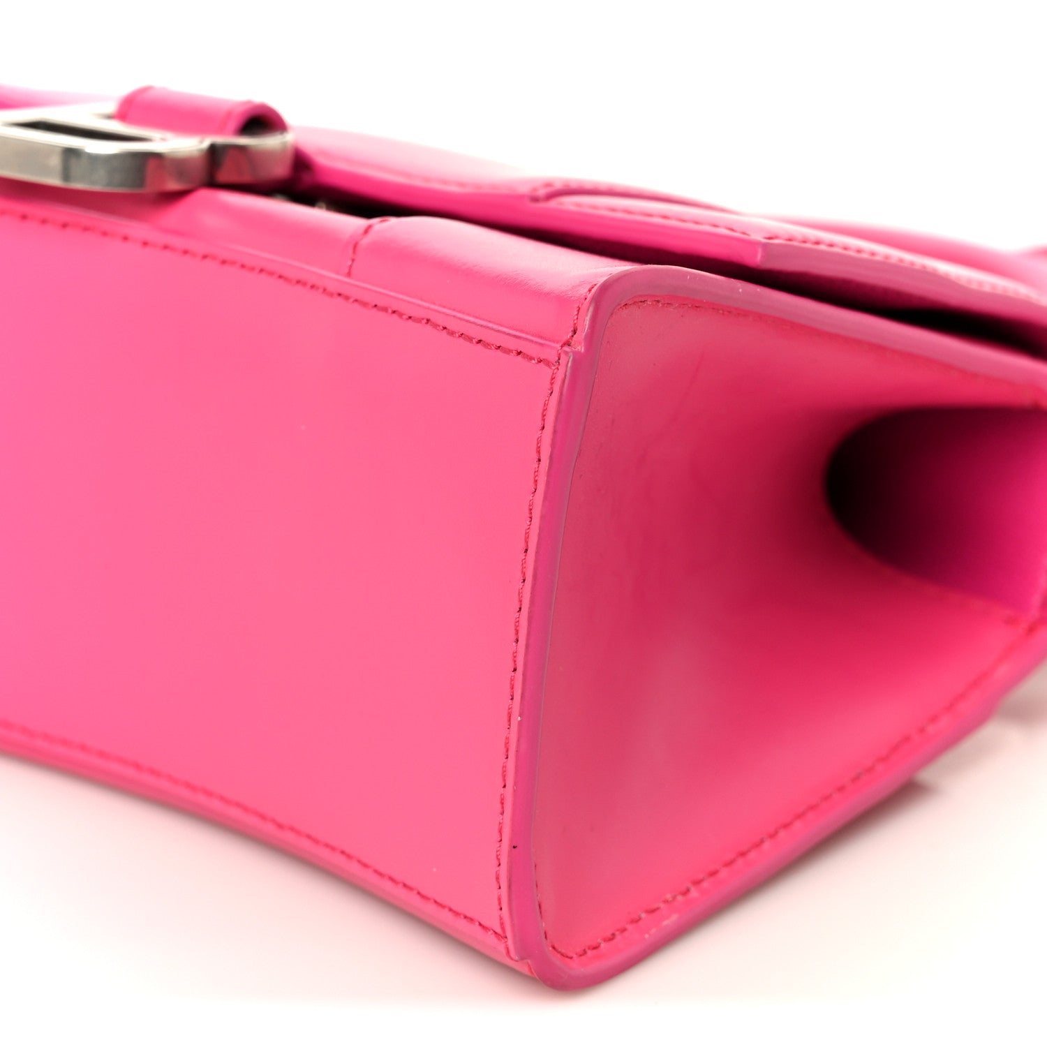 Shiny Box Calfskin Hourglass Top Handle Bag XS Acid Fuchsia