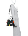 Vitello Dolce Mink Fur Pom Pom Petite 2Jours Tote Black Multicolor