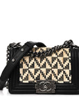 Calfskin Woven Small Boy Flap Black White
