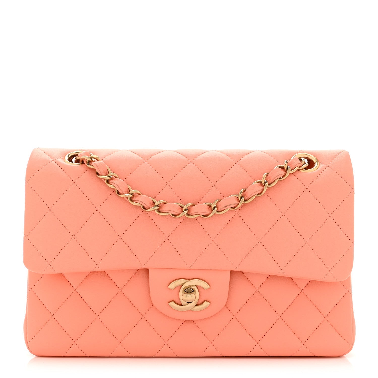 Lambskin Quilted Small Double Flap Light Orange