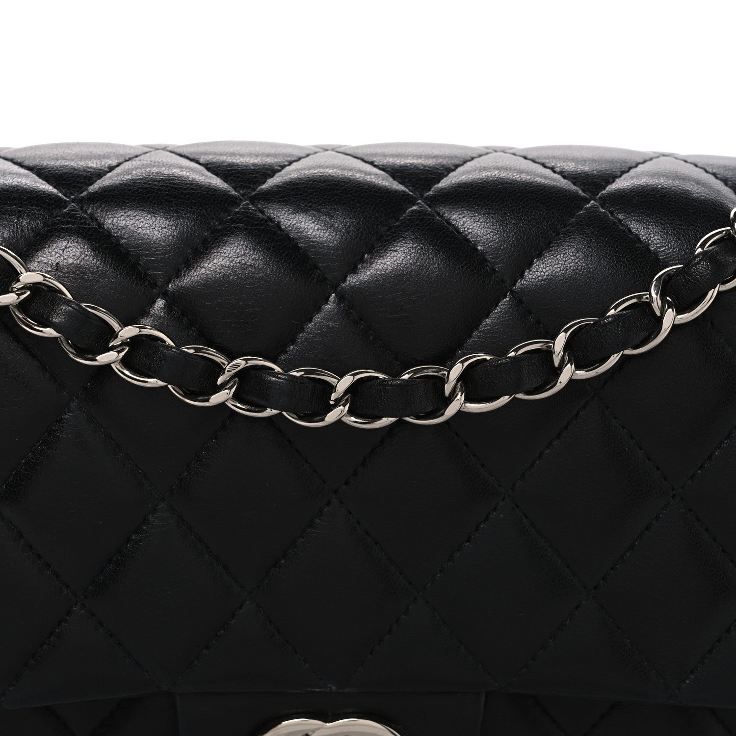 Lambskin Quilted Medium Double Flap Black