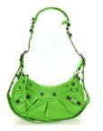 Extra Supple Calfskin Crocodile Embossed Le Cagole Shoulder Bag XS Acid Green