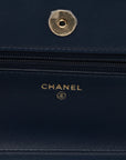Denim Printed Wallet On Chain WOC Dark Blue