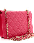 Lambskin Quilted Trendy CC Wallet On Chain WOC Dark Pink