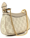 GG Supreme Monogram Textured Dollar Calfskin Web Mini Ophidia GG Handbag Beige Mystic White Oatmeal