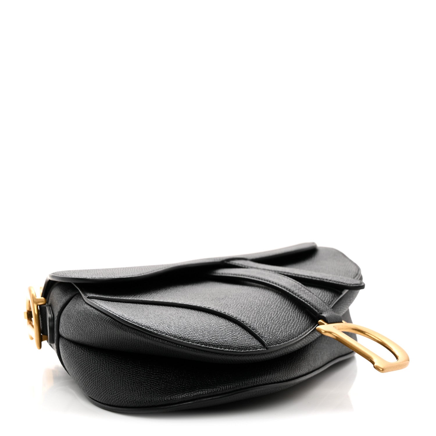 Grained Calfskin Saddle Bag With Strap Black