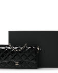 Patent Quilted Wallet On Removable Chain WOC Black