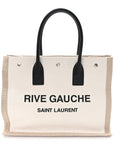 Linen Calfskin Small Rive Gauche Tote Greggio Natural