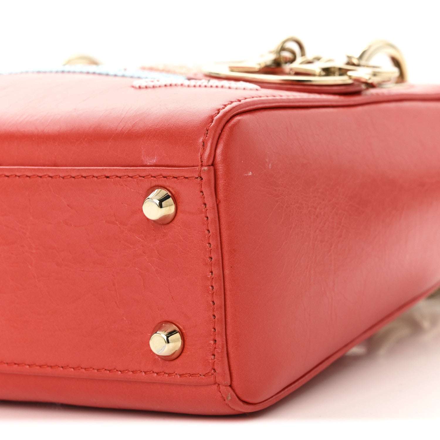 Calfskin Beaded Mini Lady D1OR Rouge Multicolor