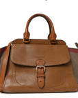 Mega Check Grained Calfskin Medium Harcourt Satchel Saddle Brown