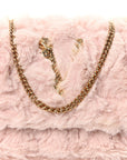 Faux Fur Quilted Virtus V Mini Chain Flap Shoulder Bag English Rose