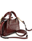 Semi Shiny Calfskin Crocodile Embossed Neo Classic Gold Hardware Mini City Dark Red