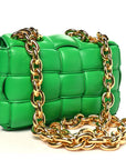 Lambskin Maxi Intreccio Padded Chain Cassette Crossbody Bag Racing Green