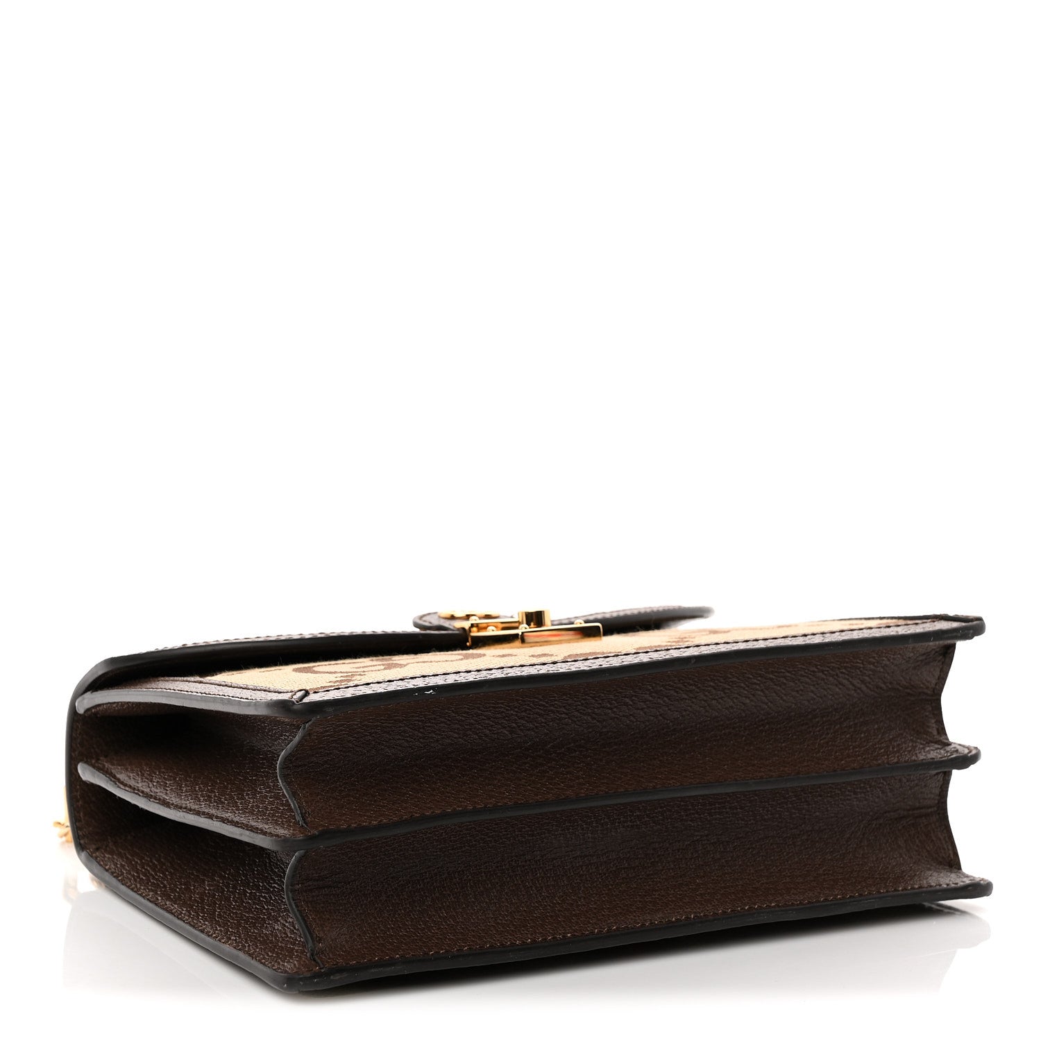 Monogram Jumbo GG Textured Dollar Calfskin Web Small Ophidia Padlock Top Handle Bag Camel Ebony New Acero