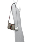 GG Supreme Monogram Textured Dollar Calfskin Web Ophidia Wristlet Shoulder Bag Beige Ebony New Acero