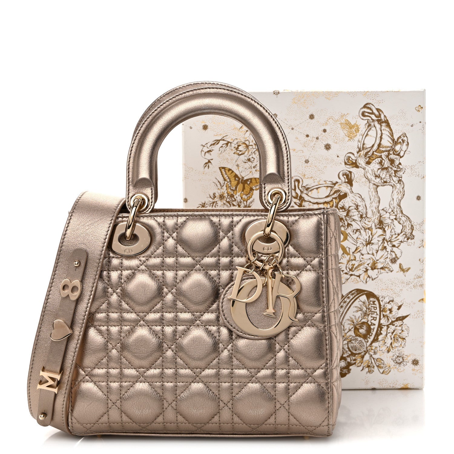 Metallic Lambskin Cannage Small My ABCD1OR Lady D1OR Gold