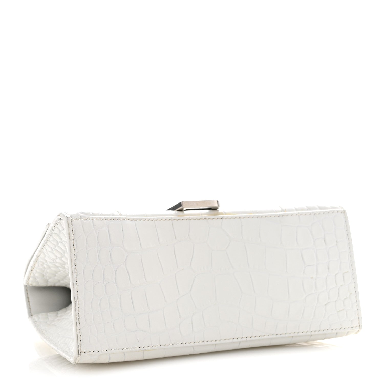 Calfskin Crocodile Embossed Small Hourglass Top Handle Bag White