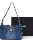Washed Denim Quilted Mini CHNL 25 Handbag Blue