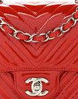 Patent Chevron Quilted Mini Square Flap Red