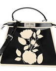 Canvas Spalmato Vernice Roses Medium Peekaboo I SEE U Satchel Black Grezzo