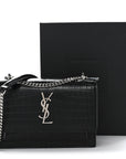 Calfskin Crocodile Embossed Monogram Sunset Chain Wallet Black
