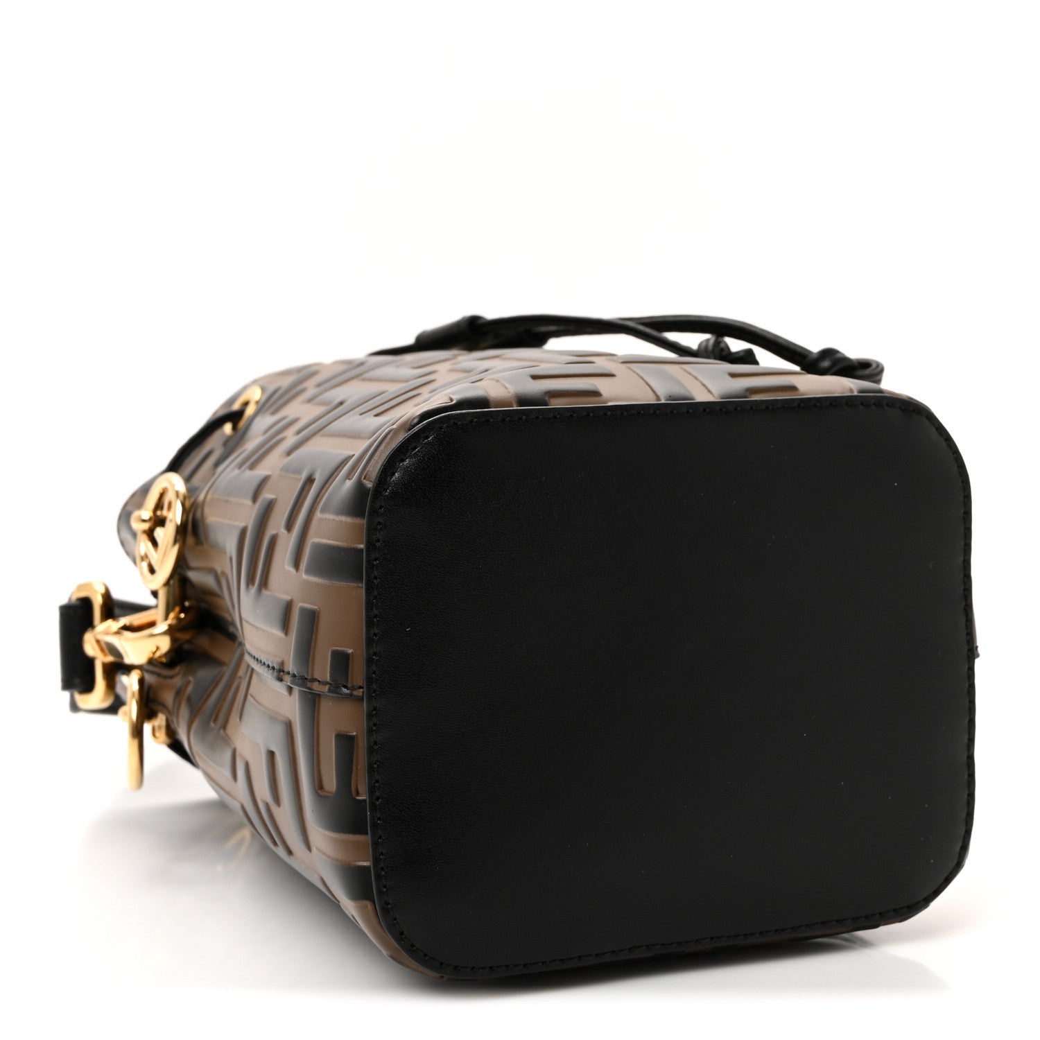 Vitello Liberty F is FNDI Bi-Color FF 1974 Embossed Mini Mon Tresor Bucket Bag Maya Black
