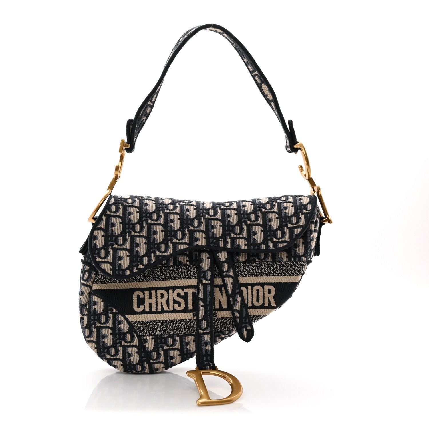 Oblique Embroidered Saddle Bag Blue