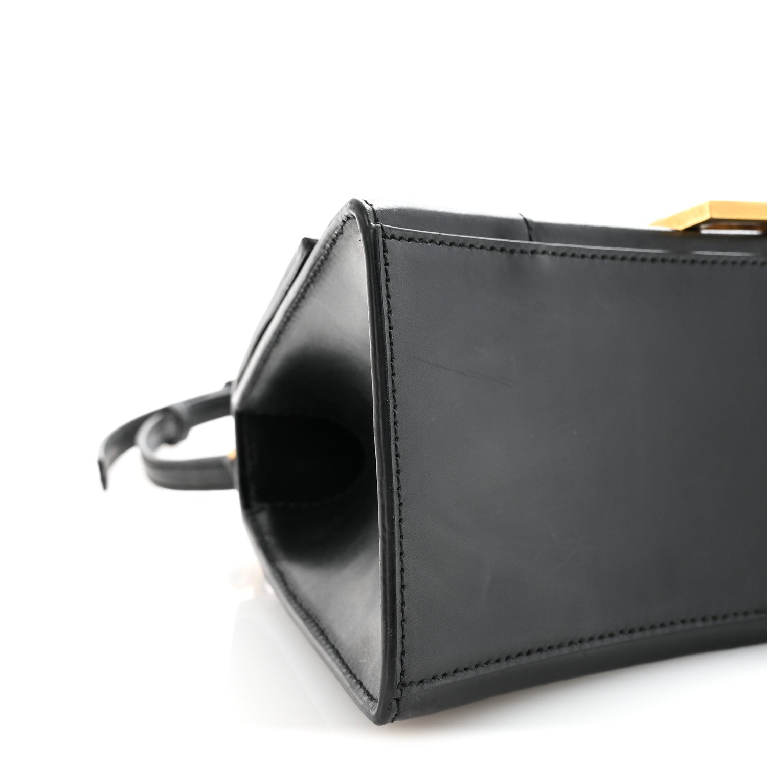 Shiny Box Calfskin Small Hourglass Top Handle Bag Black