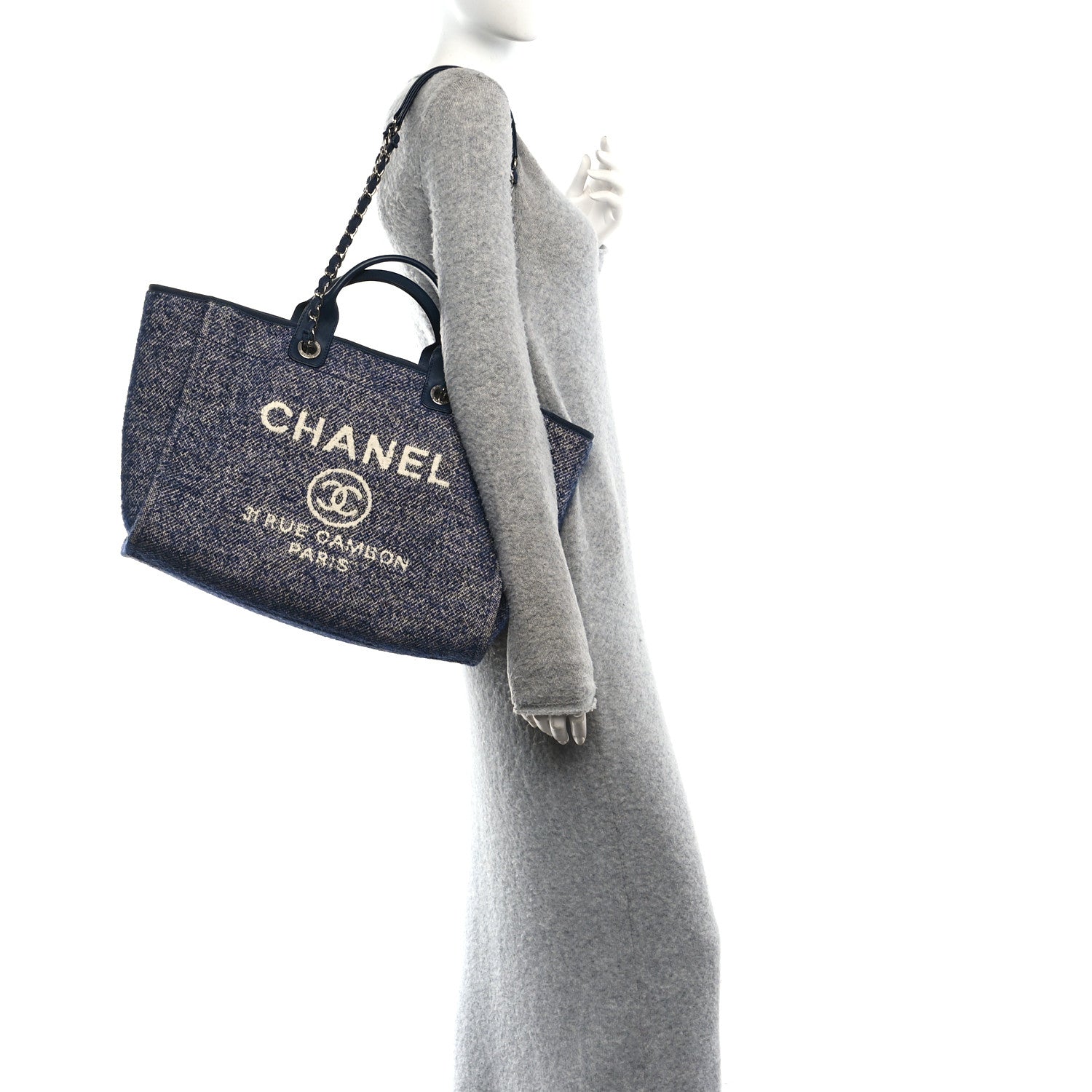 Mixed Fibers Calfskin Medium Deauville Tote Blue