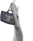 Mixed Fibers Calfskin Medium Deauville Tote Blue