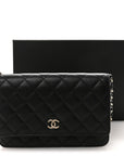 Lambskin Quilted Pearl Wallet On Chain WOC Black
