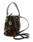 Shearling Vitello Dolce F is FNDI Macro FF 1974 Mini Mon Tresor Bucket Bag Tobacco Black